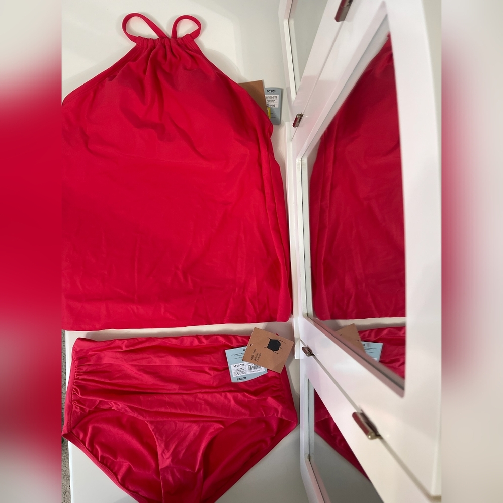Bikini Set-RED Vibrant-Strappy- XCross Back-Tankini Top=S.HighWaist Bottom=M.